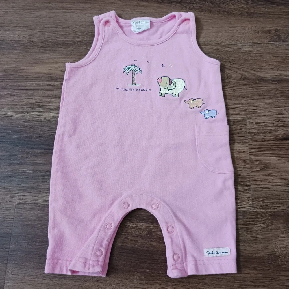 Vtg Carter's John Lennon Living Life in Peace One Piece Pink Coveralls 0-3 Mo